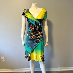 Joseph Ribkoff Wrap Dress – Vibrant Floral and Zebra Print, Size US 6